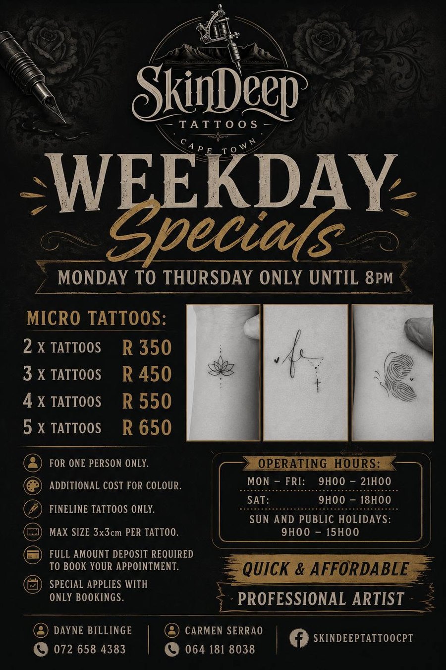 Weekday micro tattoo specials poster